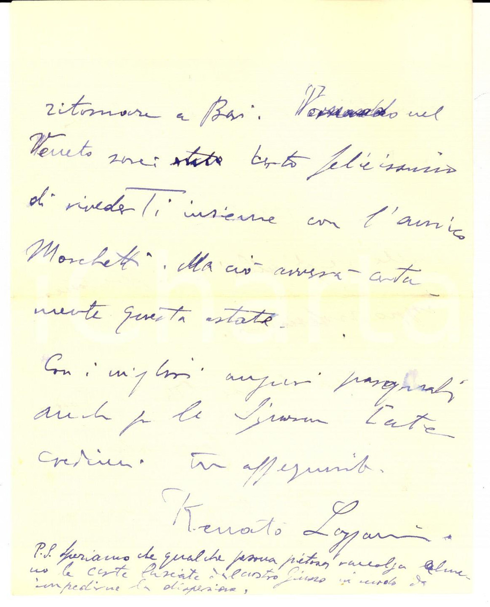 Autografo originale 1957 LUGO RA Prof. Renato LAZZARINI si congratula con un collega Autografo 1