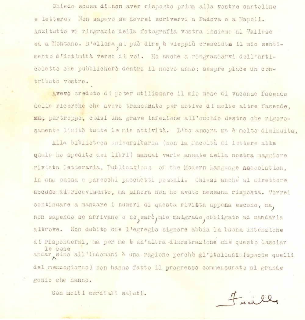 Autografo originale 1947 EVANSTON Joseph FUCILLA non riceve risposta da una biblioteca universitaria 1
