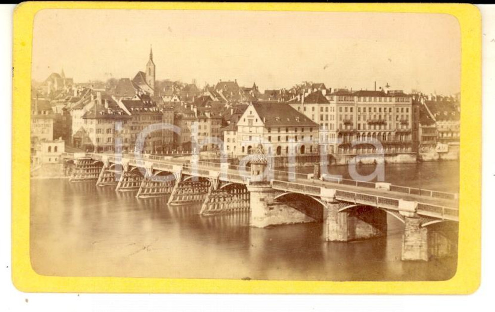 Fotografia d epoca originale 1876 BASEL Die RHEINBRUCKE mit Hotel 3 Konig Photo A. VARADY CDV VINTAGE 1