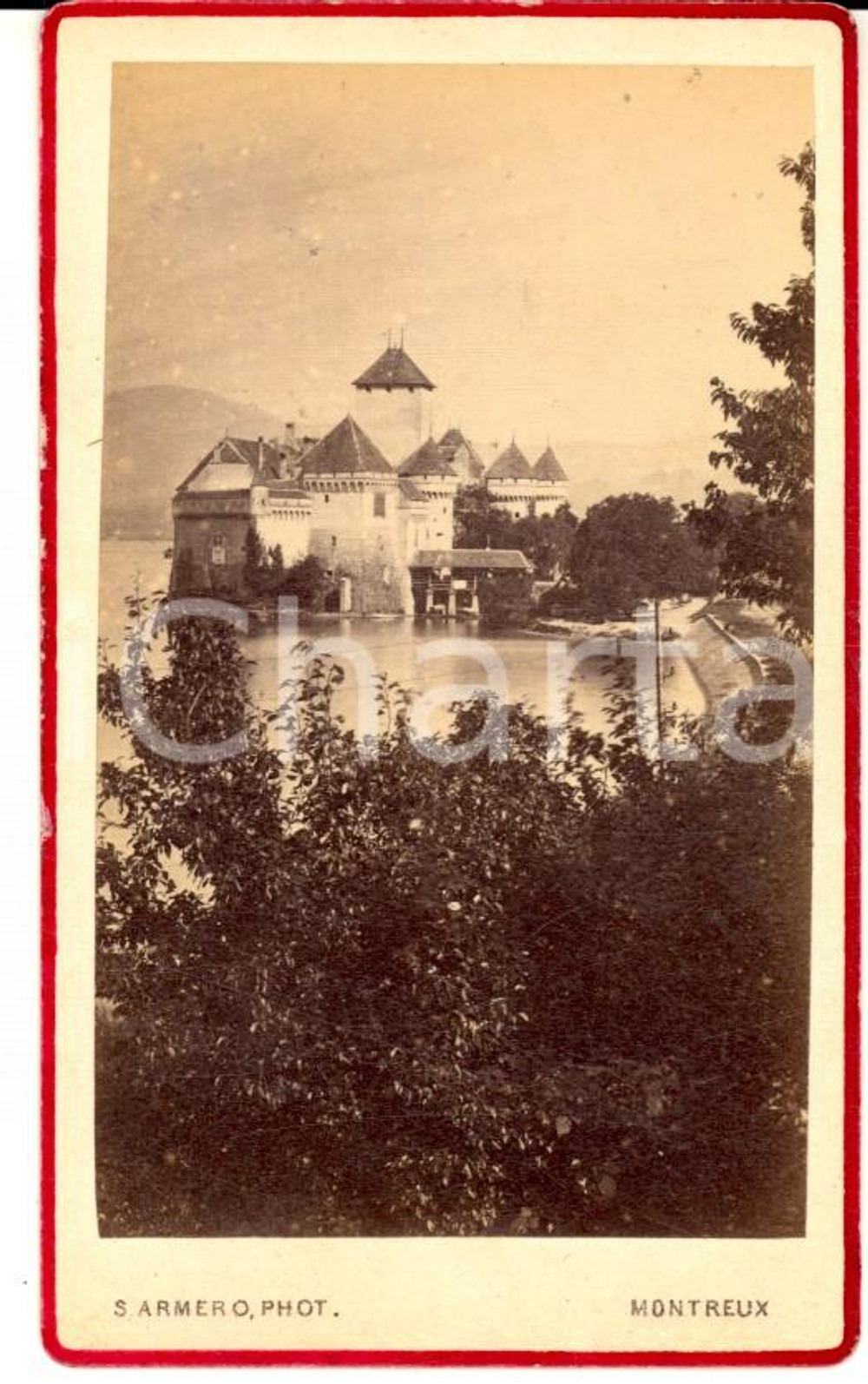 Fotografia d epoca originale 1876 MONTREUX SUISSE Vue du Chateau de CHILLON Photo S. ARMERO CDV VINTAGE 1
