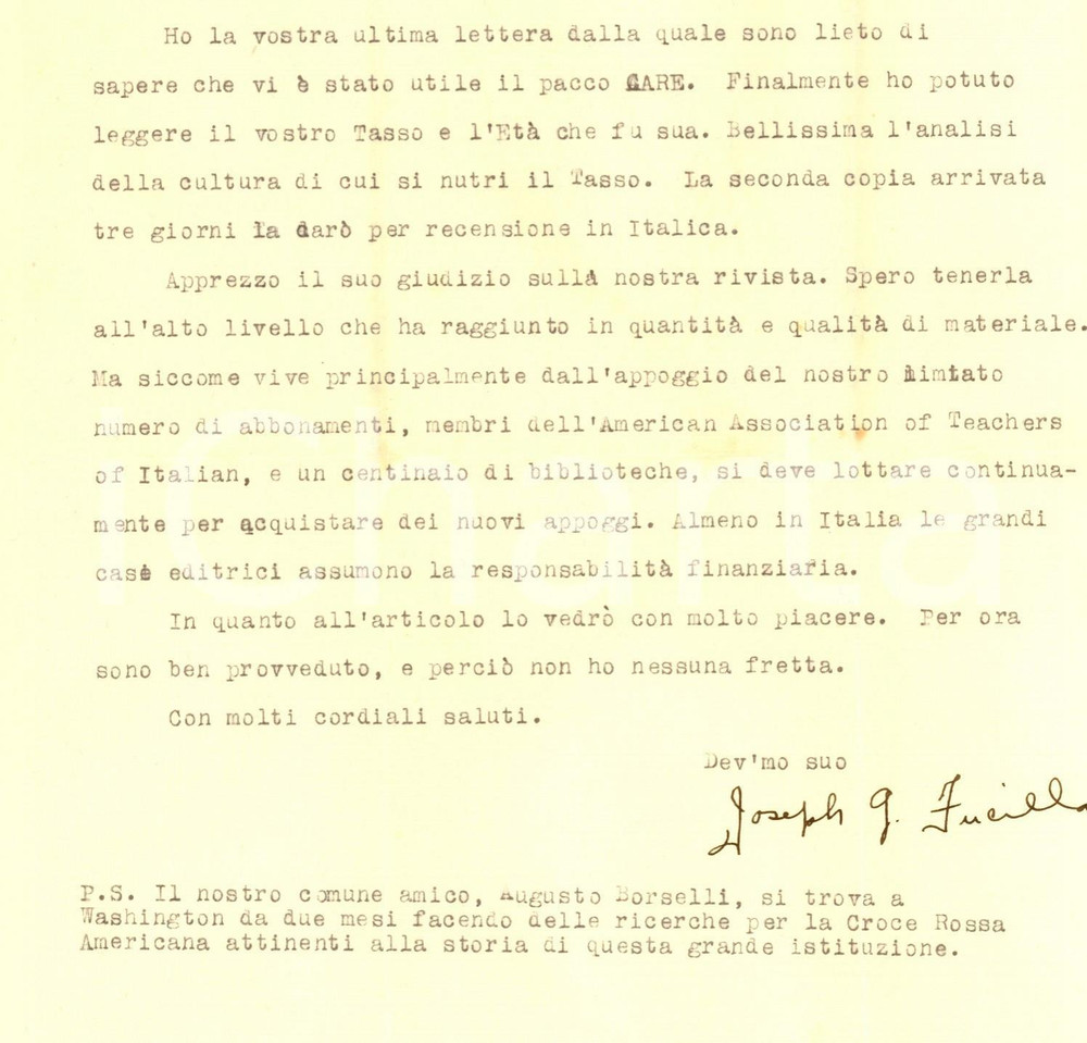 Autografo originale 1947 EVANSTON Joseph FUCILLA lotta per la vita della propria rivista Autografo 1