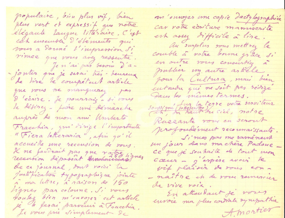 Autografo originale 1926 SAINTJEOIRE Alfred MORTIER et l importance de Ruzzante Autographe 1