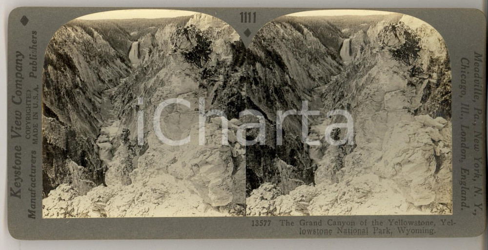 Fotografia d epoca originale 1930 ca YELLOWSTONE National Park  The Grand Canyon Stereoview KEYSTONE 1