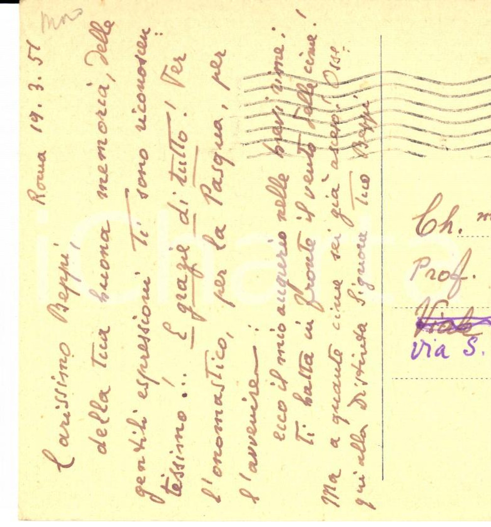 Autografo originale 1961 ROMA Giuseppe MORO e la poesia sulla Divina Commedia Autografo 1