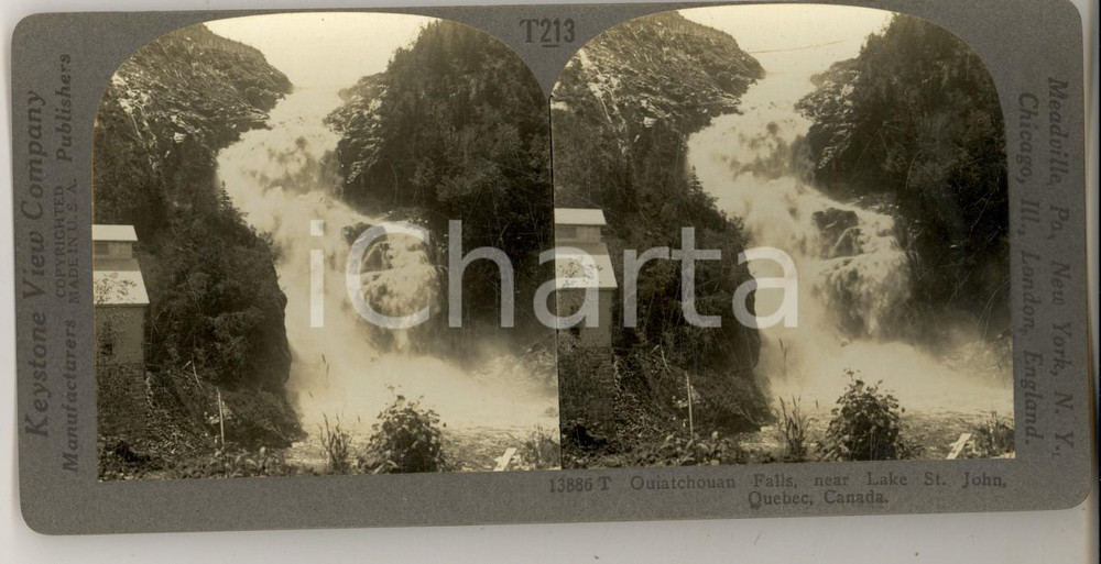 Fotografia d epoca originale 1930 ca LAKE ST. JOHN QUEBEC, CANADA Ouiatchouan Falls Stereoview KEYSTONE 1
