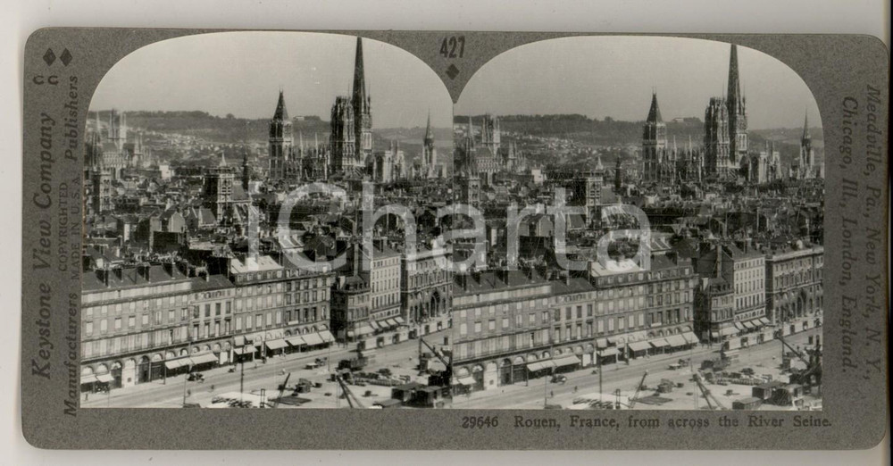 Fotografia d epoca originale 1930 ca ROUEN FRANCE View from across the River Seine Stereoview KEYSTONE 1