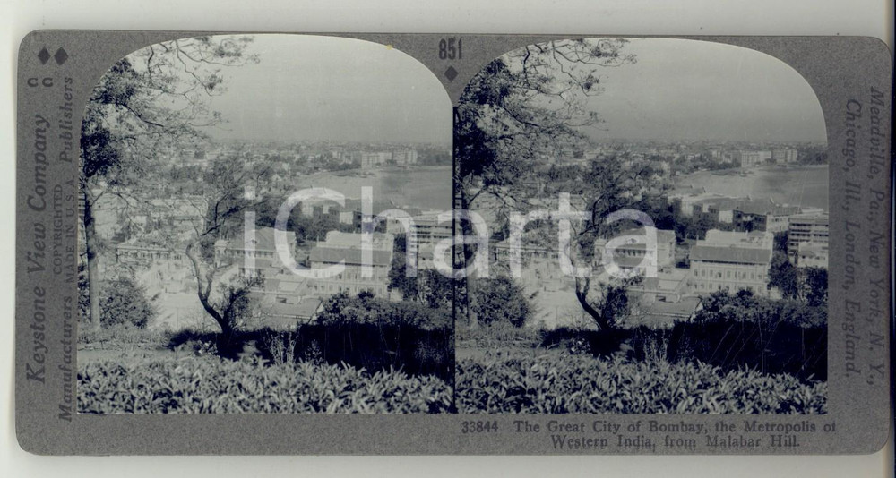 Fotografia d epoca originale 1930 ca BOMBAY WESTERN INDIA View from Malabar Hill Stereoview KEYSTONE 1
