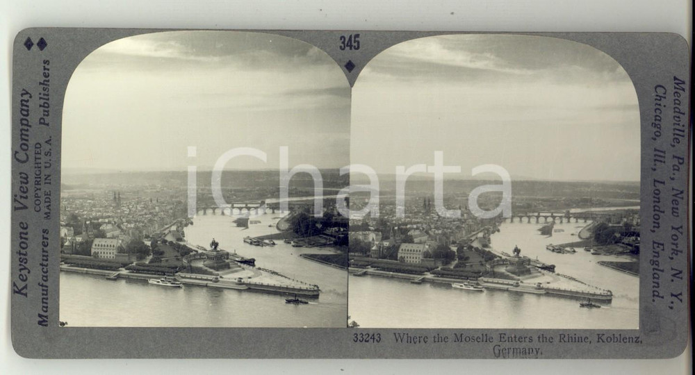 Fotografia d epoca originale 1930 ca KOBLENZ GERMANY Where the Moselle enters the Rhine Stereoview KEYSTONE 1