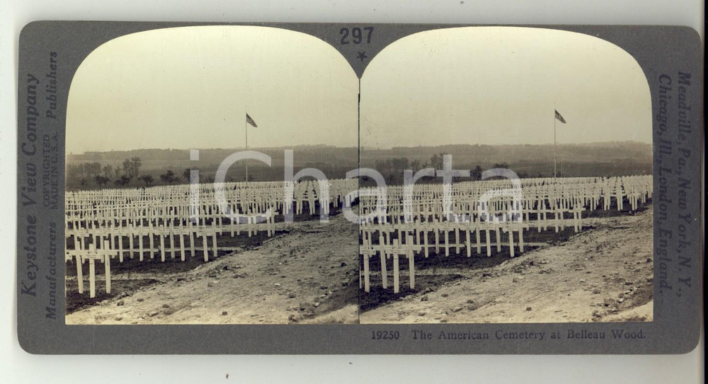 Fotografia d epoca originale 1930 ca BELLEAU WOOD FRANCE The American Cemetery Stereoview KEYSTONE 1
