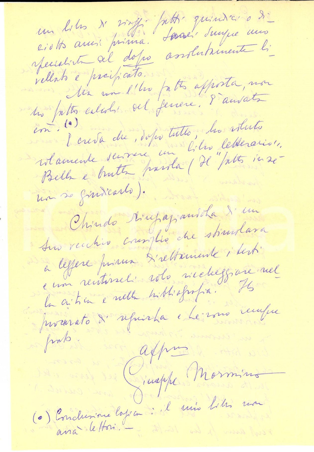 Autografo originale 1948 ROMA Giuseppe MORMINO e le pubblicazioni sulla guerra Autografo 1