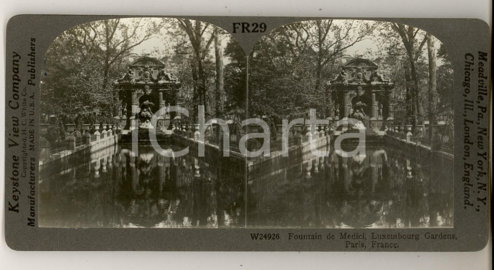 Fotografia d epoca originale 1930 ca PARIS Fountain de Medici  Luxembourg Gardens Stereoview KEYSTONE 1