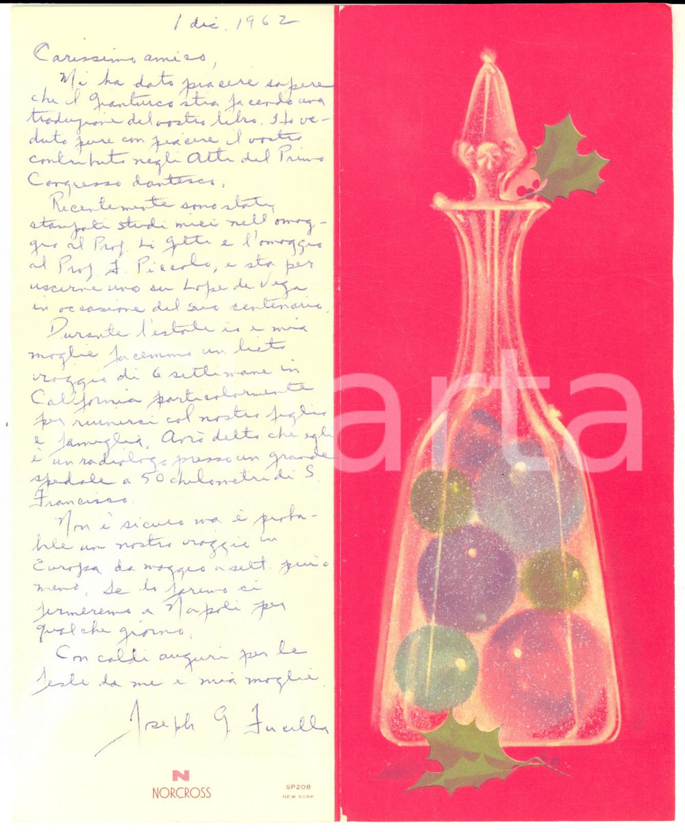 Autografo originale 1962 EVANSTON Joseph FUCILLA e i nuovi lavori in preparazione Autografo 1
