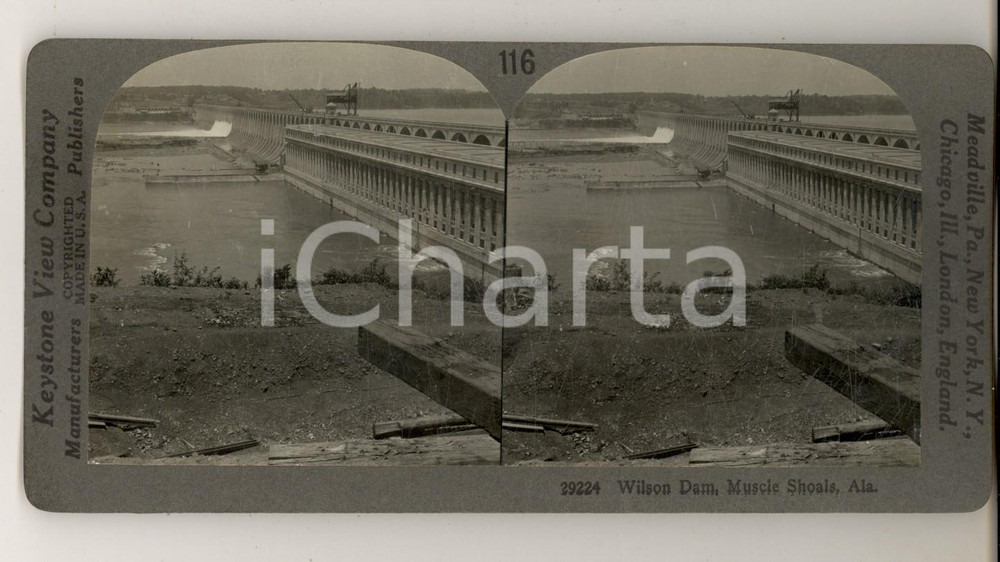Fotografia d epoca originale 1930 ca MUSCLE SHOALS ALABAMA, USA Wilson Dam Stereoview KEYSTONE 1