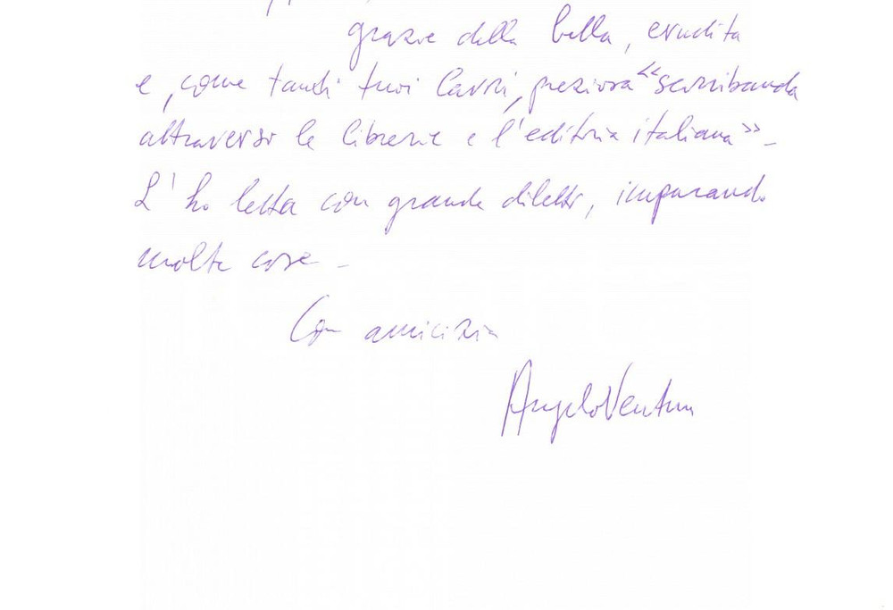 Autografo originale 1990 UniversitÃ  di PADOVA Prof. Angelo VENTURA ringrazia per libro Autografo 1