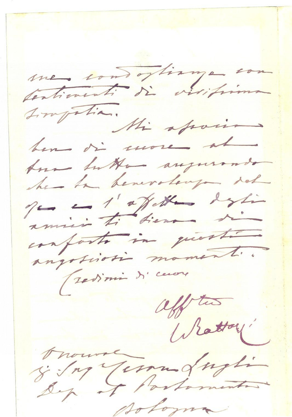 1890 ROMA Ministro Urbano RATTAZZI porge condoglianze a nome del Re *Autografo