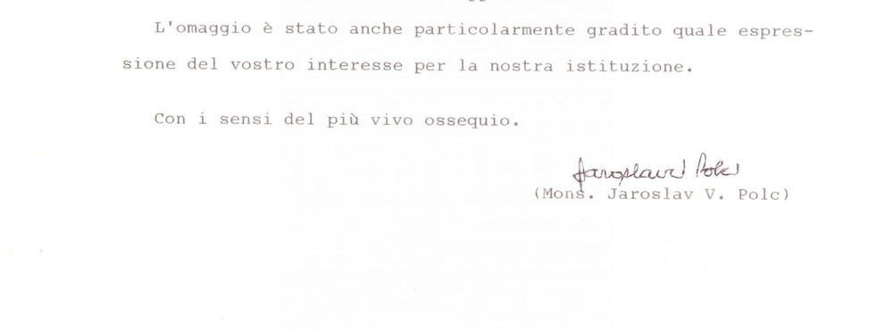 Autografo originale 1991 ROMA Pontificia UniversitÃ  Lateranense  Mons. Jaroslav POLC Autografo 1