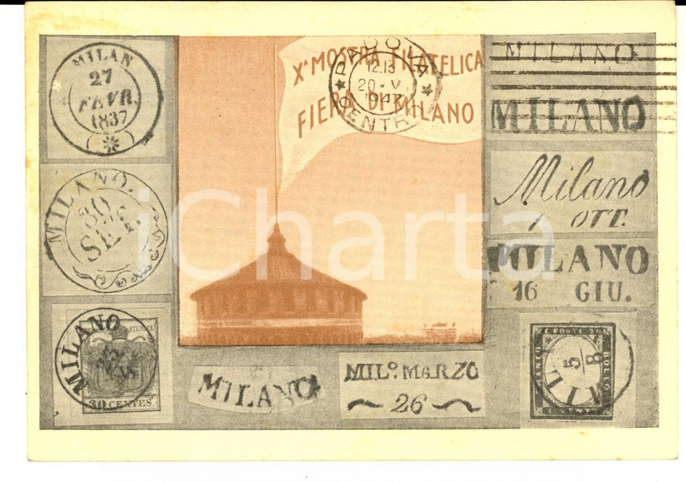 Cartolina originale da collezione 1947 STORIA POSTALE FIERA DI MILANO X Mostra Filatelica  Cartolina con annullo 1