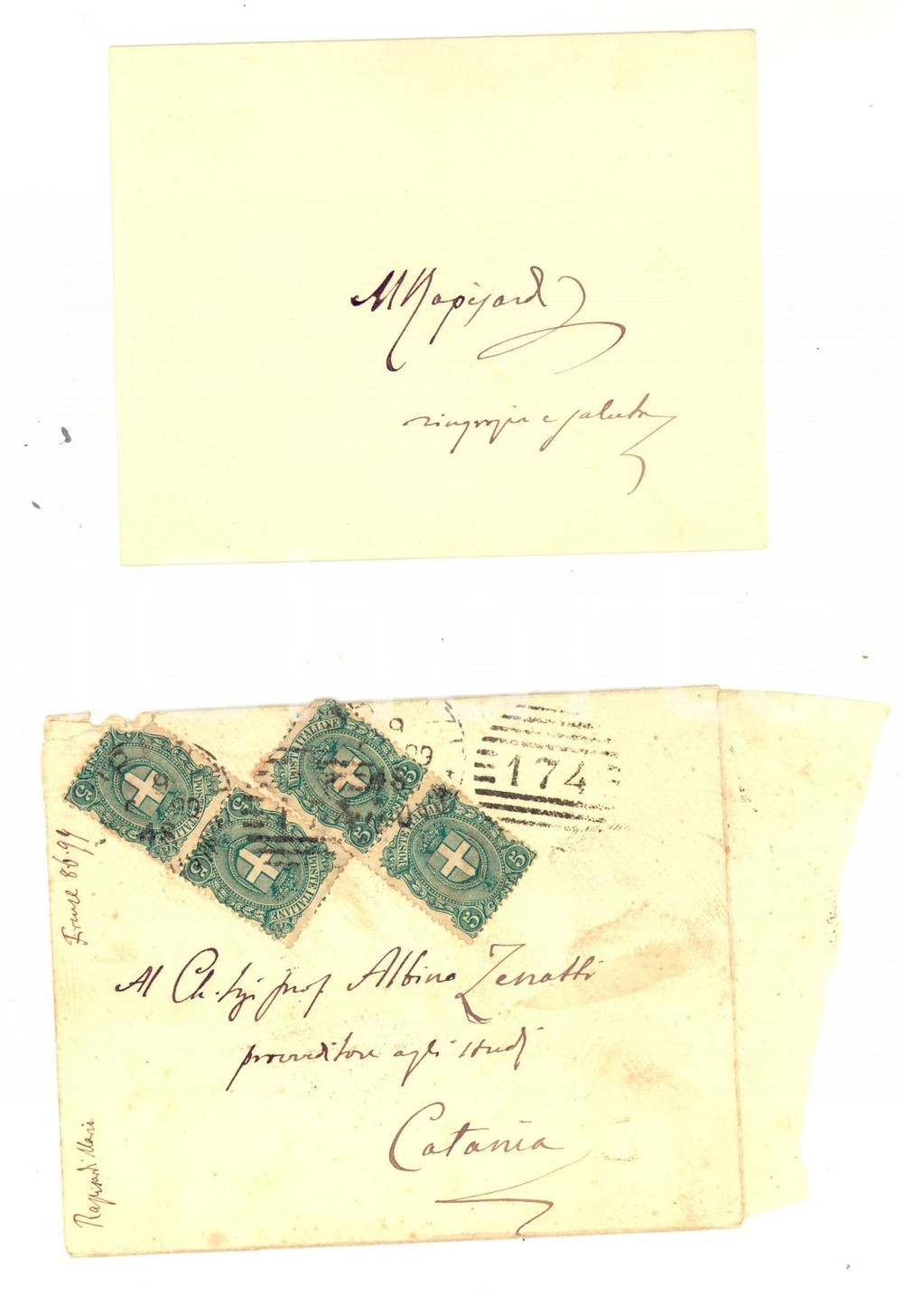 Autografo originale 1899 FIRENZE Biglietto Mario RAPISARDI per ringraziamento  Autografo 1