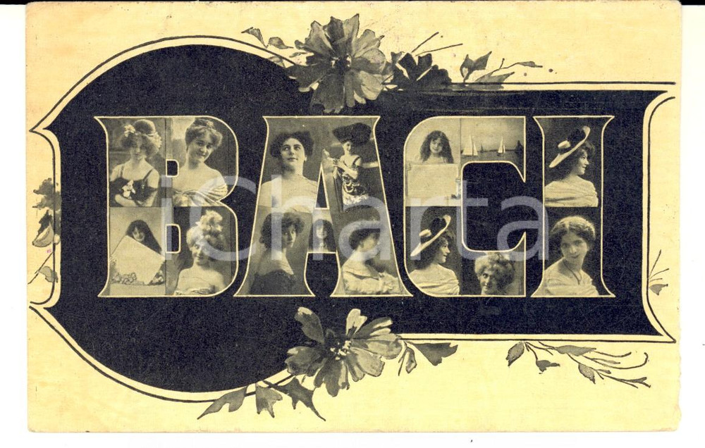 Cartolina originale da collezione 1907 COSTUME Baci  Cartolina ILLUSTRATA CURIOSA Volti di donna FP VG 1