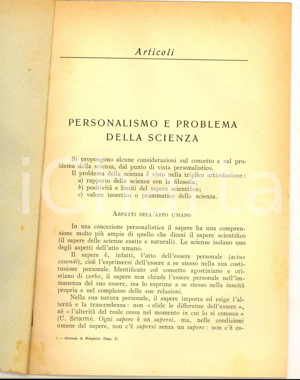 Libro, pubblicazione d epoca 1954 TORINO Luigi STEFANINI Personalismo e problema della scienza 20 pp. 1