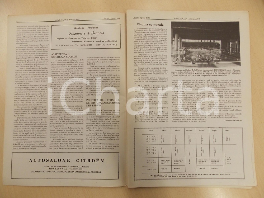 Giornale, rivista storica 1981 MONTAGNANA NOTIZIARIO Inaugurazione piscina comunale Periodico Anno VI n.1 1