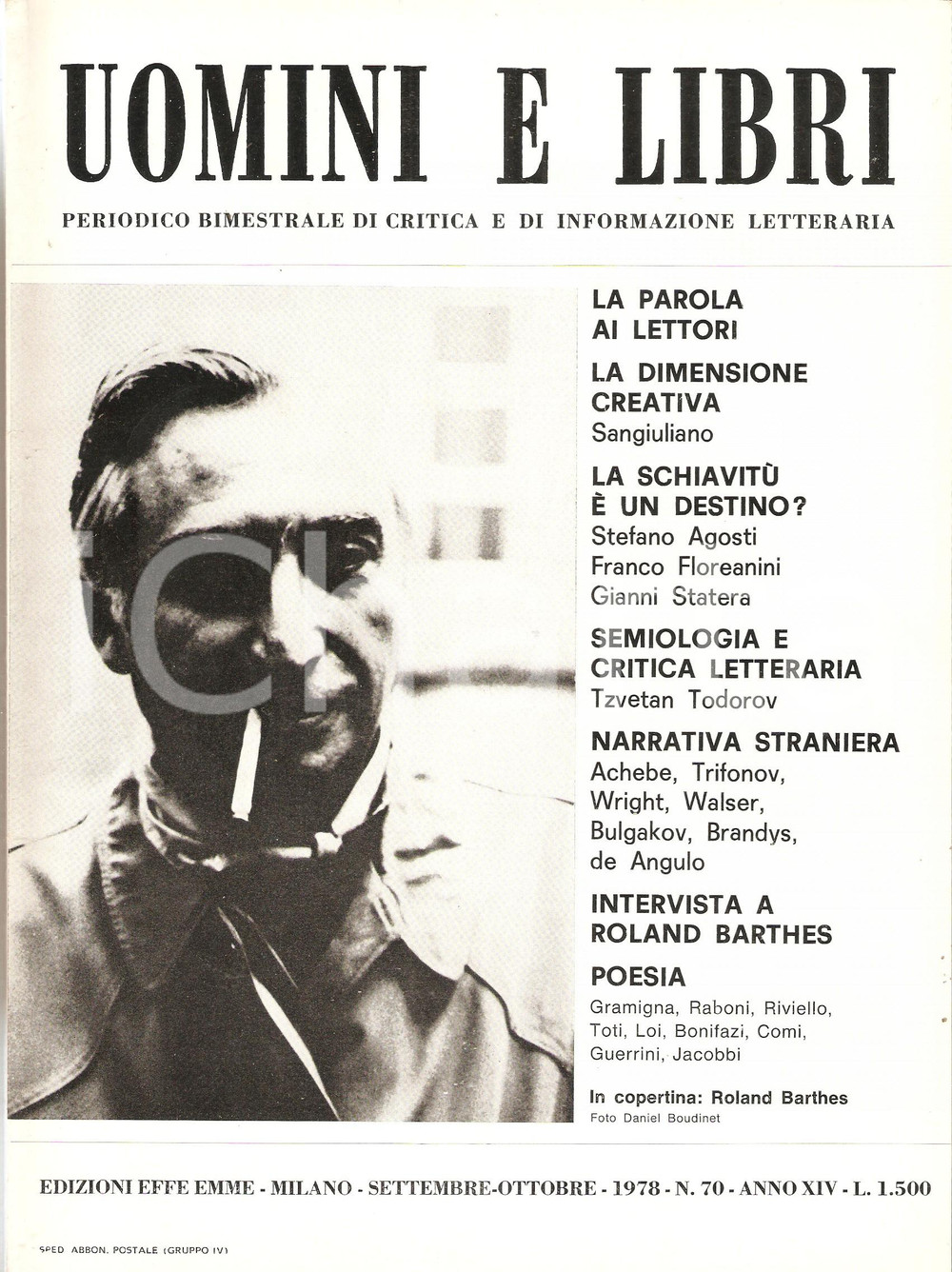 Giornale, rivista storica 1978 UOMINI E LIBRI n. 71 Intervista a Roland BARTHES Rivista Edizioni EFFE EMME 1