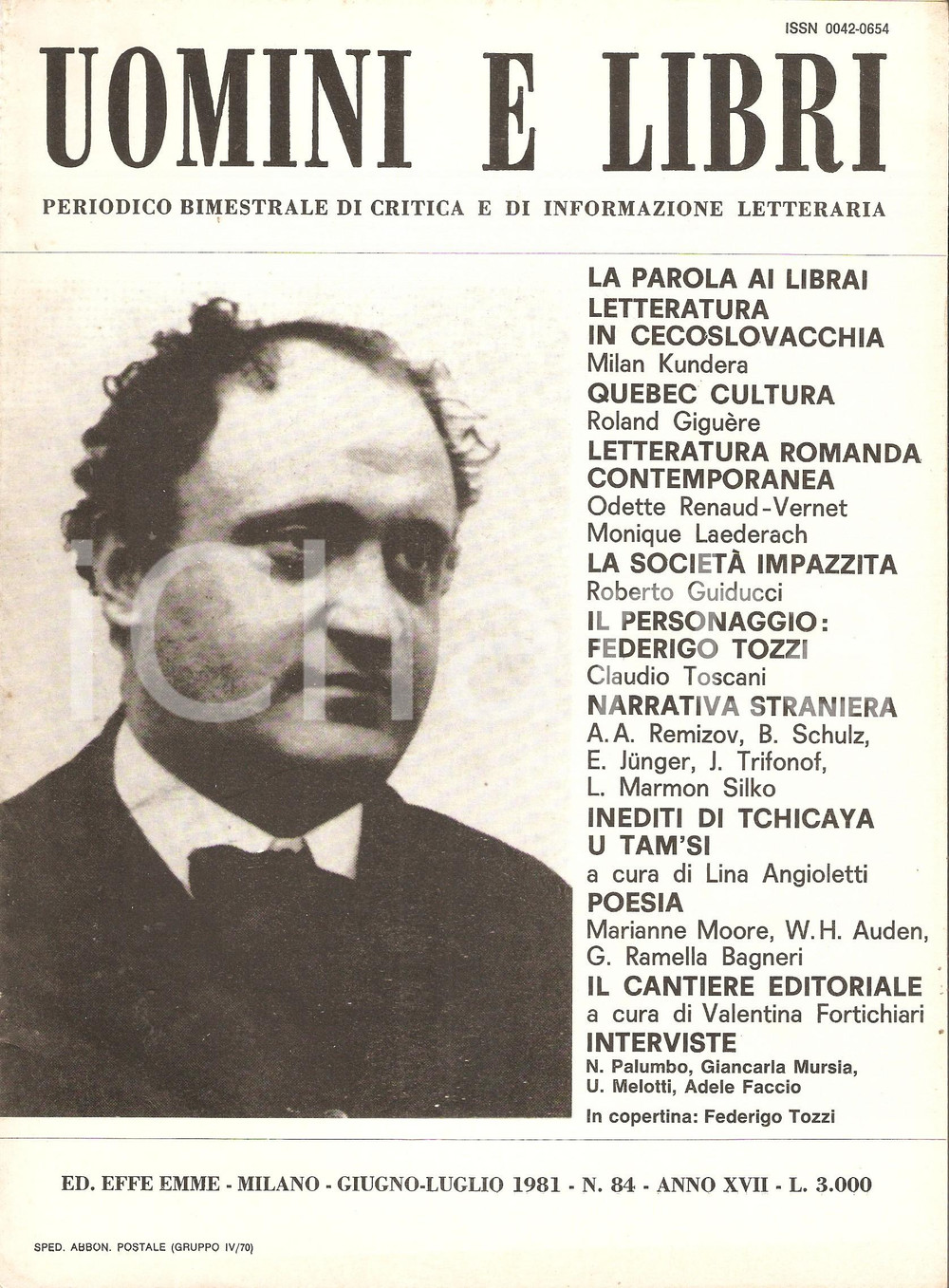 Giornale, rivista storica 1981 UOMINI E LIBRI n.84 Milan KUNDERA su letteratura in Cecoslovacchia Rivista 1