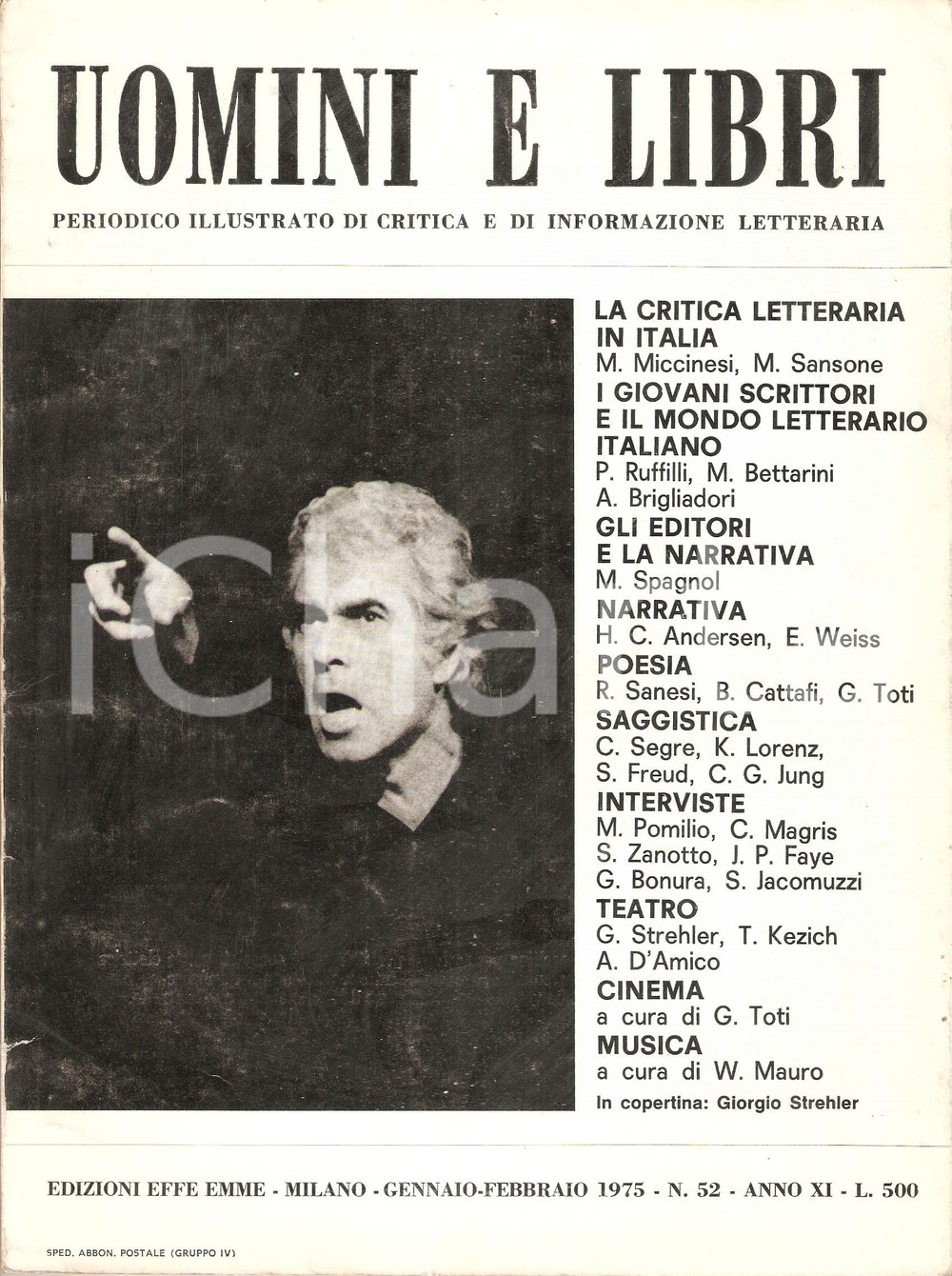 Giornale, rivista storica 1975 UOMINI E LIBRI n.52 Mario SPAGNOL Gli editori e la narrativa Rivista 21x29 1