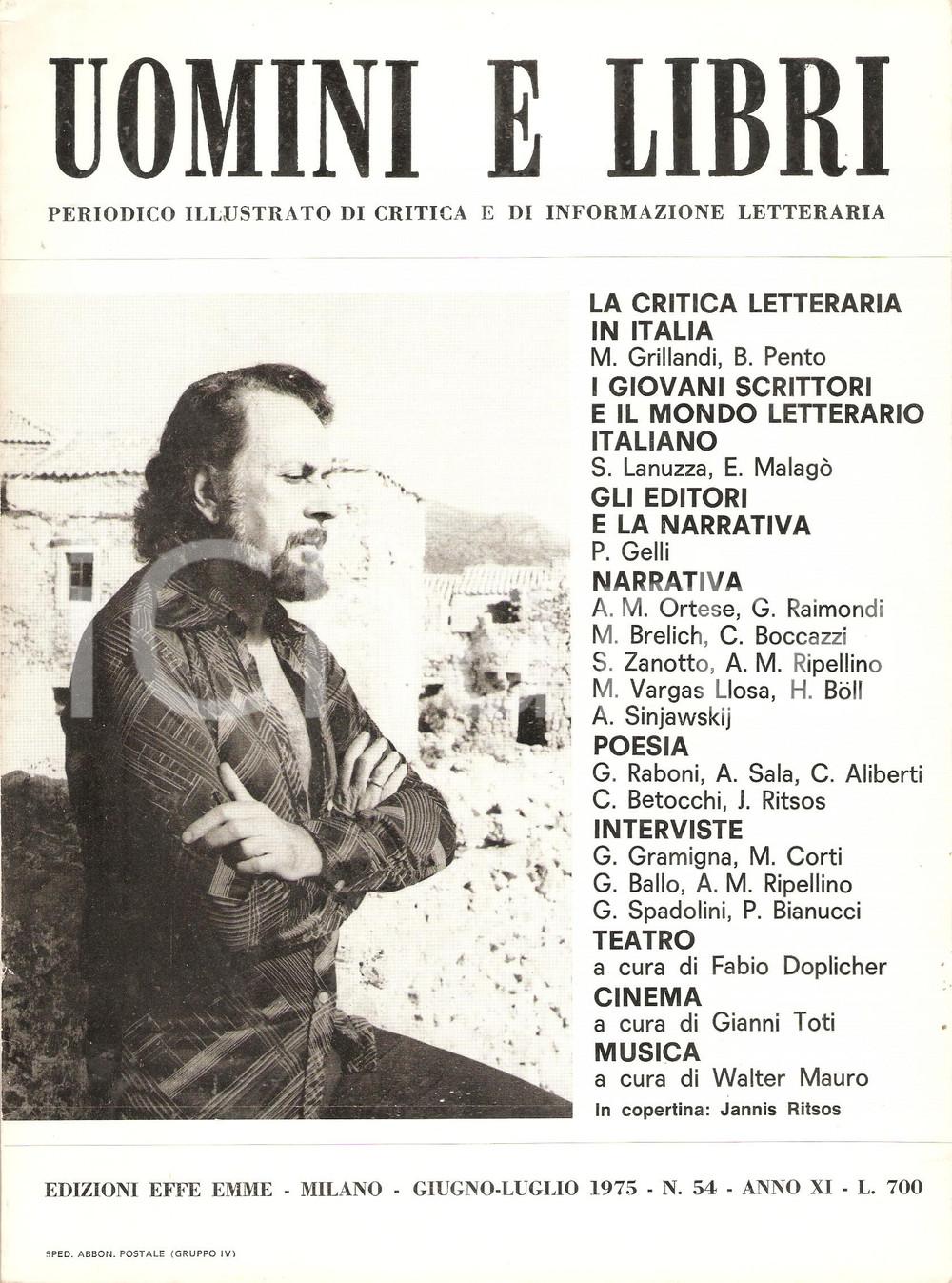 Giornale, rivista storica 1975 UOMINI E LIBRI n.54 Giovanni SPADOLINI parla di Quaderni di storia Rivista 1
