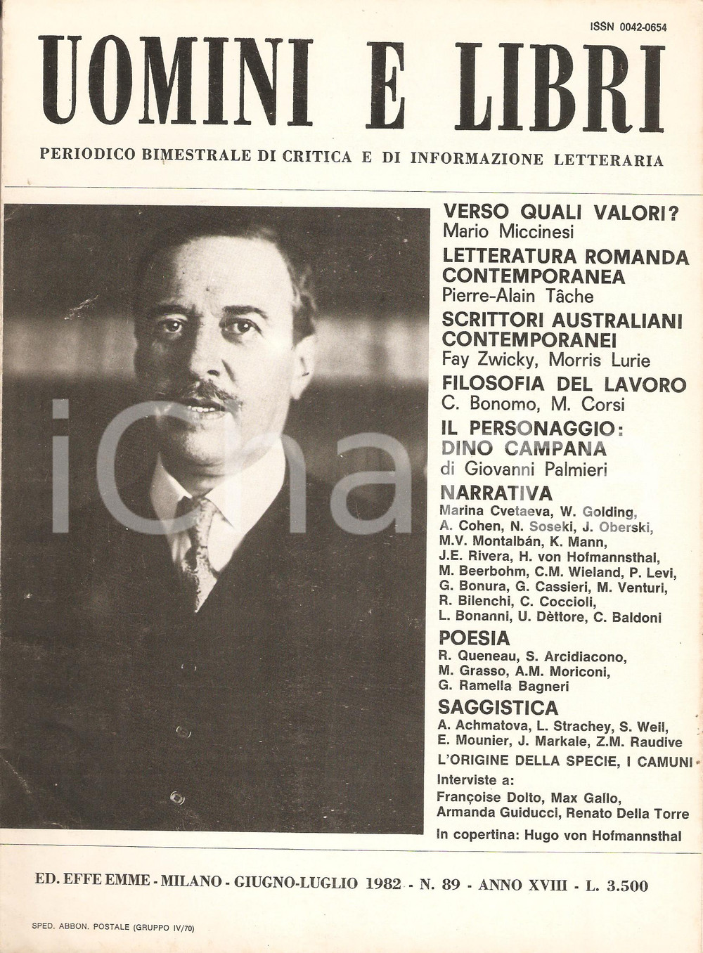 1982 UOMINI E LIBRI n. 89 Dino CAMPANA raccontato da Giovanni PALMIERI *Rivista CONDIZIONI: FAIRPAGINE: 90DIMENSIONI: 21x29 cm     originale e autentica 1