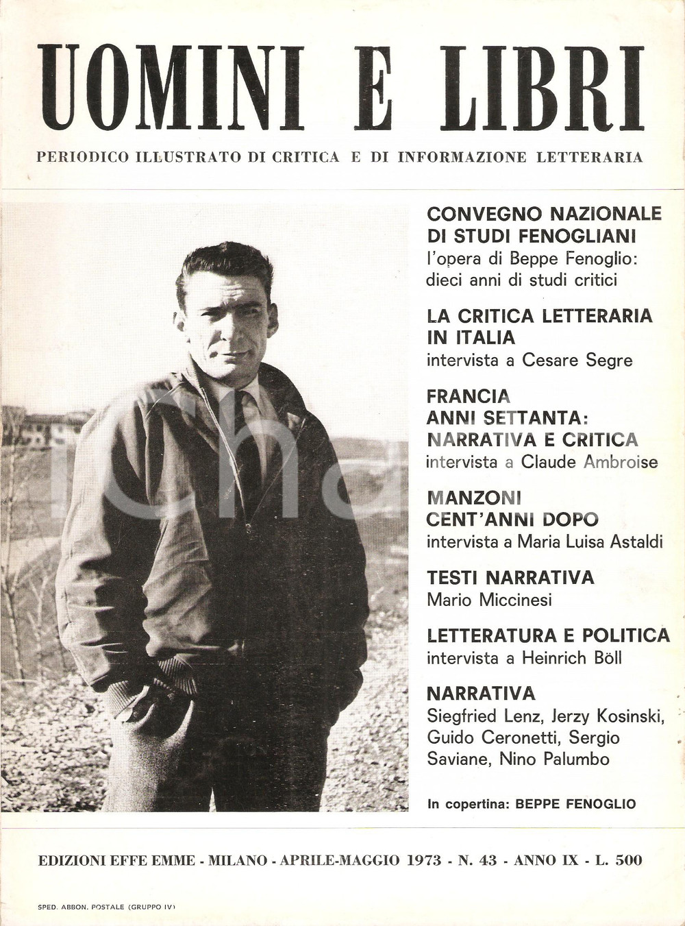 Giornale, rivista storica 1973 UOMINI E LIBRI n.43 Convegno studi fenogliani  Beppe FENOGLIO Rivista 1