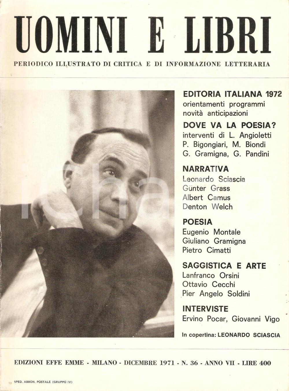 Giornale, rivista storica 1971 UOMINI E LIBRI n. 36 Intervento Lina ANGIOLETTI Dove va la Poesia? Rivista 1
