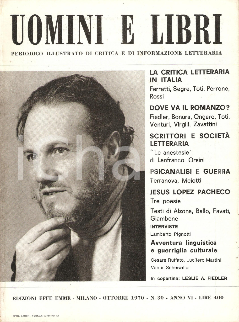 Giornale, rivista storica 1970 UOMINI E LIBRI n.30 Intervista a Leslie A. FIEDLER Rivista Ed. EFFE EMME 1