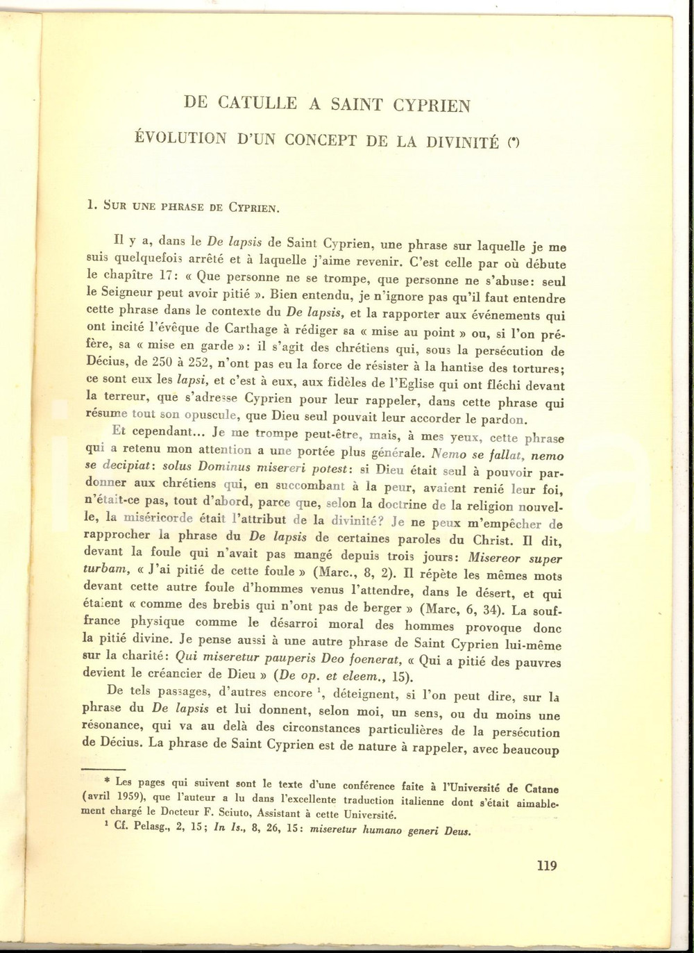 Libro, pubblicazione d epoca 1959 N. I. HERESCU De Catulle Ã  Saint Cyprien Estratto rivista ORPHEUS 1