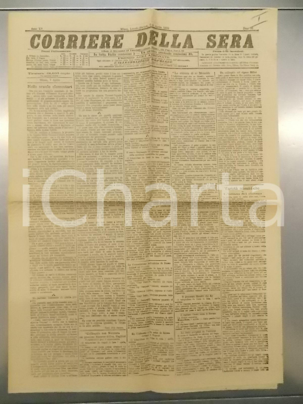 Giornale, rivista storica 1890 CORRIERE DELLA SERA La ritirata di Re MENELIK II Anno XV n.97 1