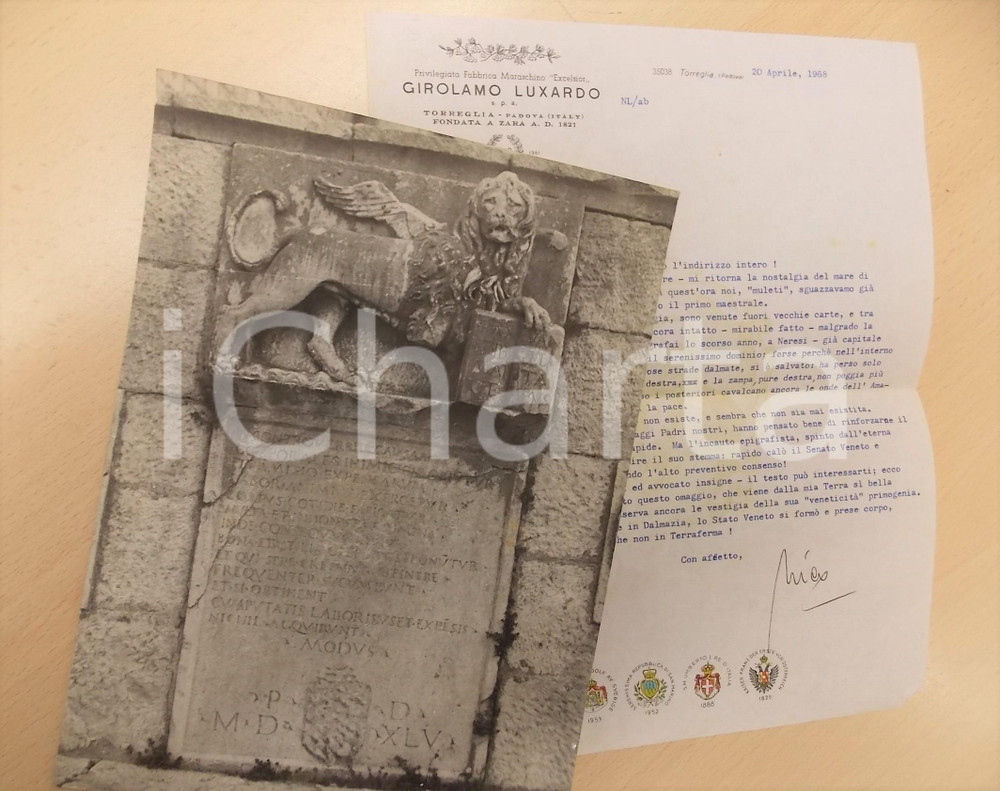 Autografo originale 1968 TORREGLIA NicolÃ² LUXARDO DE FRANCHI e il leone veneto di NERESI Autografo 1