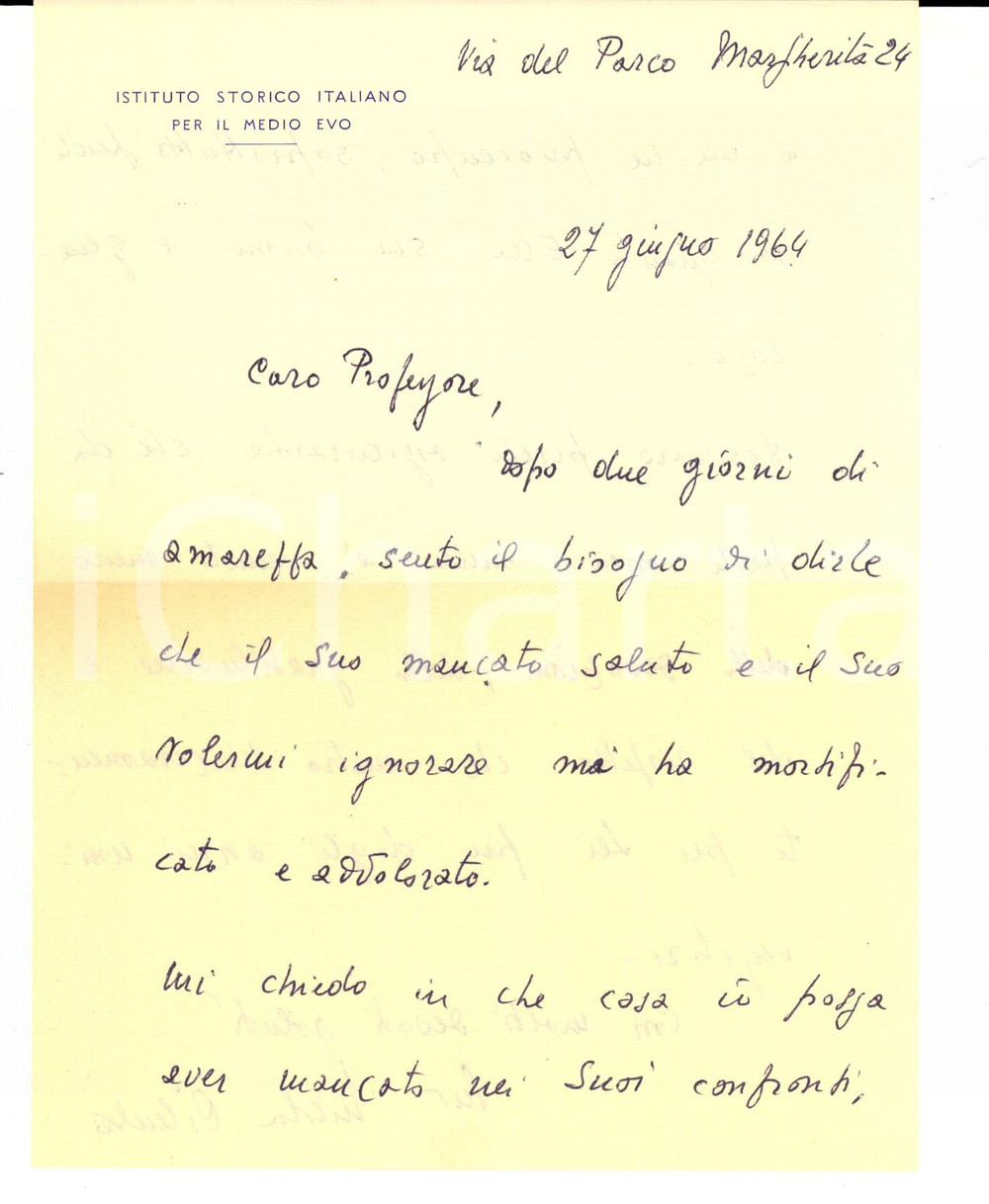 Autografo originale 1964 ROMA Nicola CILENTO mortificato dal silenzio di un collega Autografo 1
