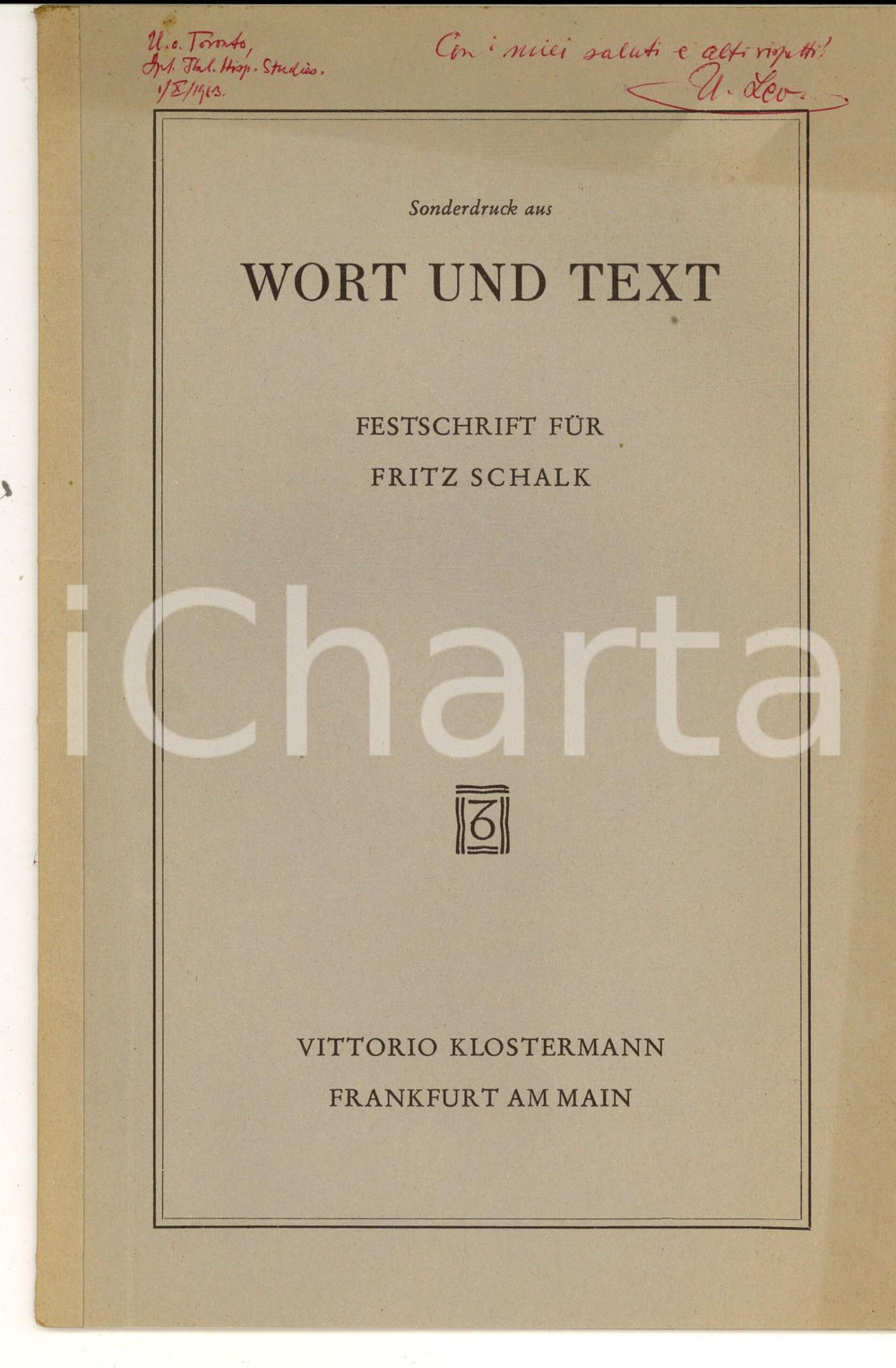 Libro, pubblicazione d epoca 1963 Ulrich LEO Il passero solitario Eine Motivstude Invio autografo 1