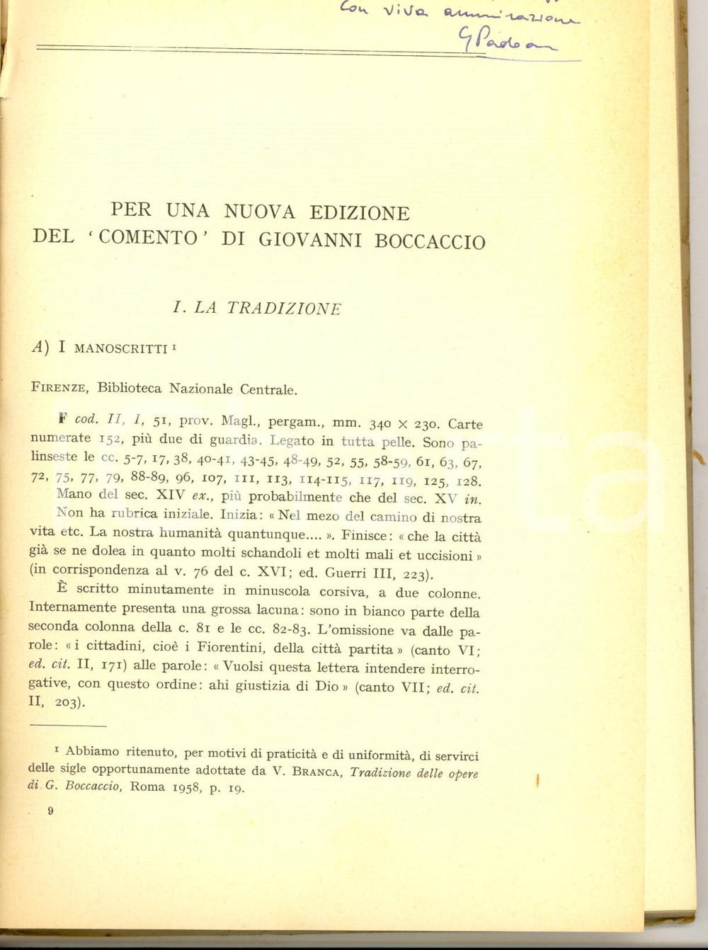 Libro, pubblicazione d epoca 1958 Giorgio PADOAN Nuova edizione Comento di Boccaccio Invio autografo 1