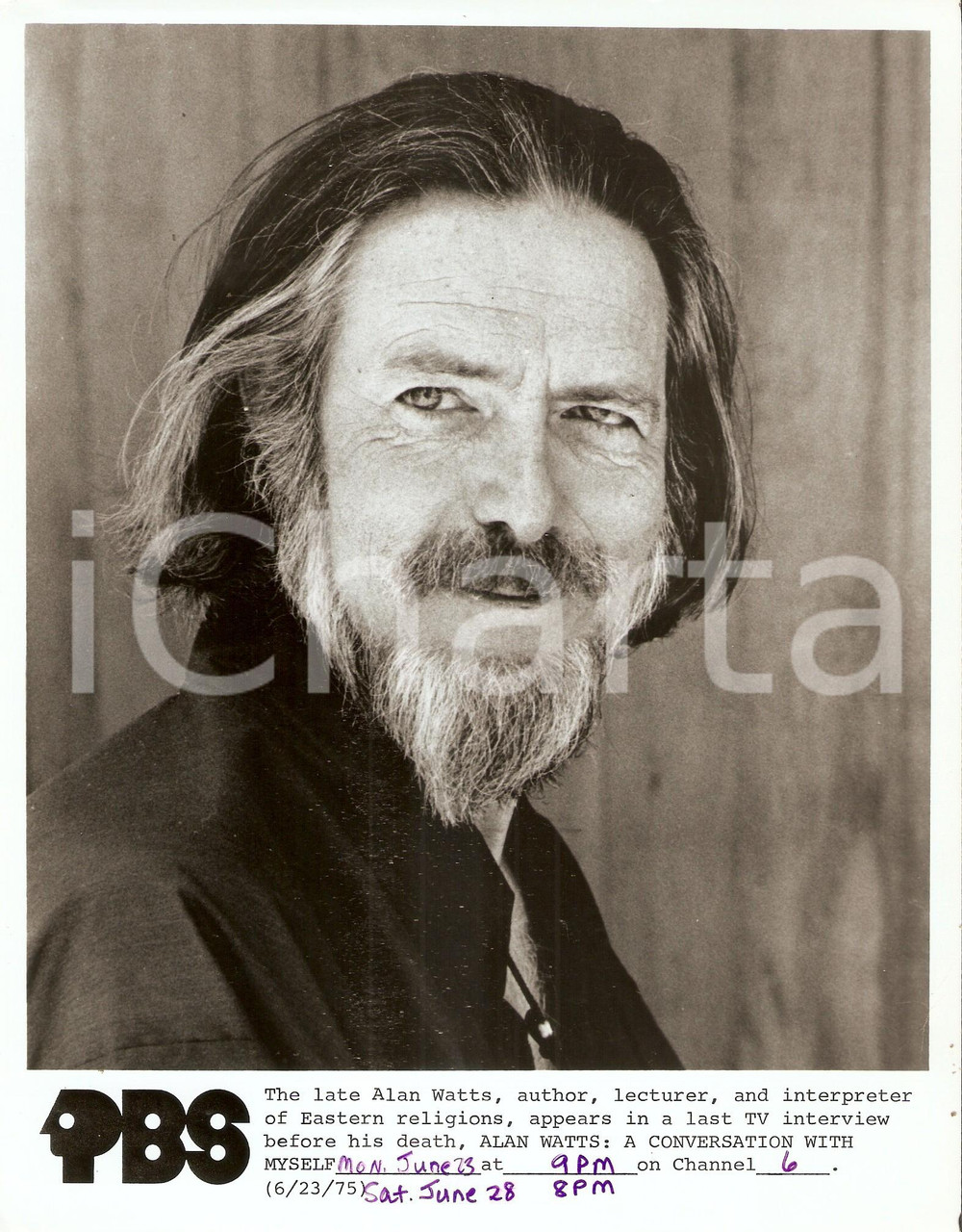 Fotografia d epoca originale 1975 ALAN WATTS: A CONVERSATION WITH MYSELF Portrait of the author Foto PBS 1