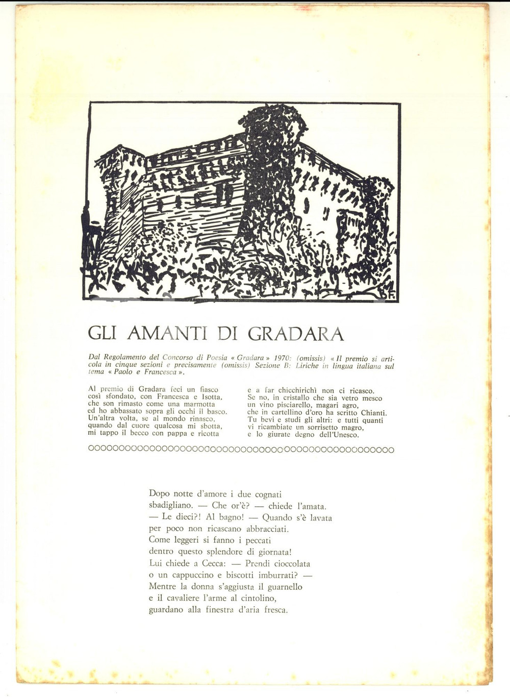 Libro, pubblicazione d epoca 1970 Bruno FATTORI Gli amanti di Gradara  Brochure poesia 4 pp. VINTAGE 1