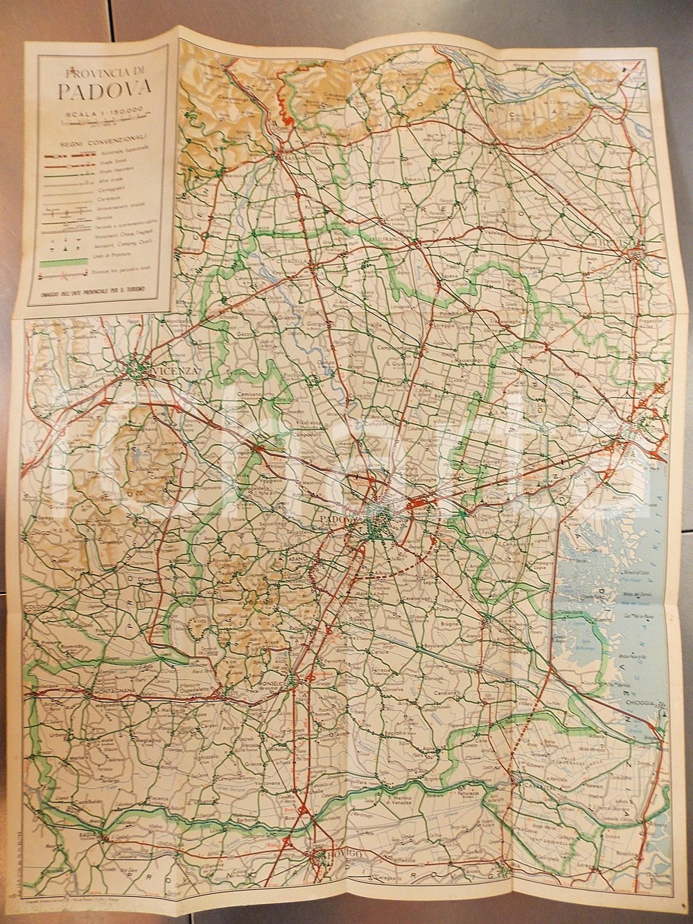 Mappa, planimetria storica 1965 PADOVA Pianta a colori della cittÃ   scale 1: 150.000 Ente Turismo 48x60 1