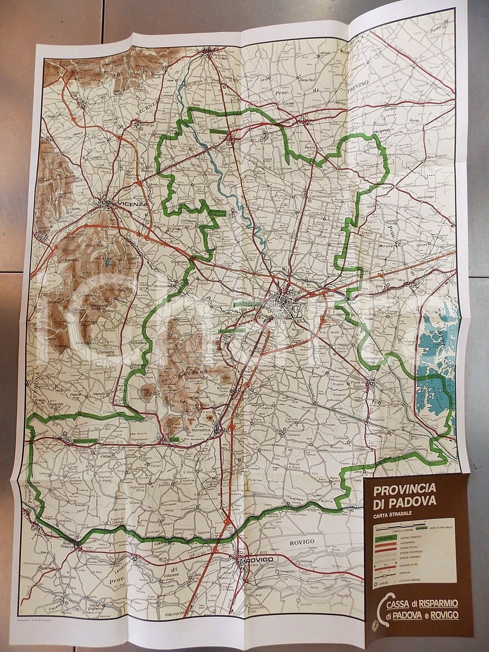 1975 Provincia di PADOVA - Carta stradale 55x75 cm *CASSA DI RISPARMIO DI PADOVA