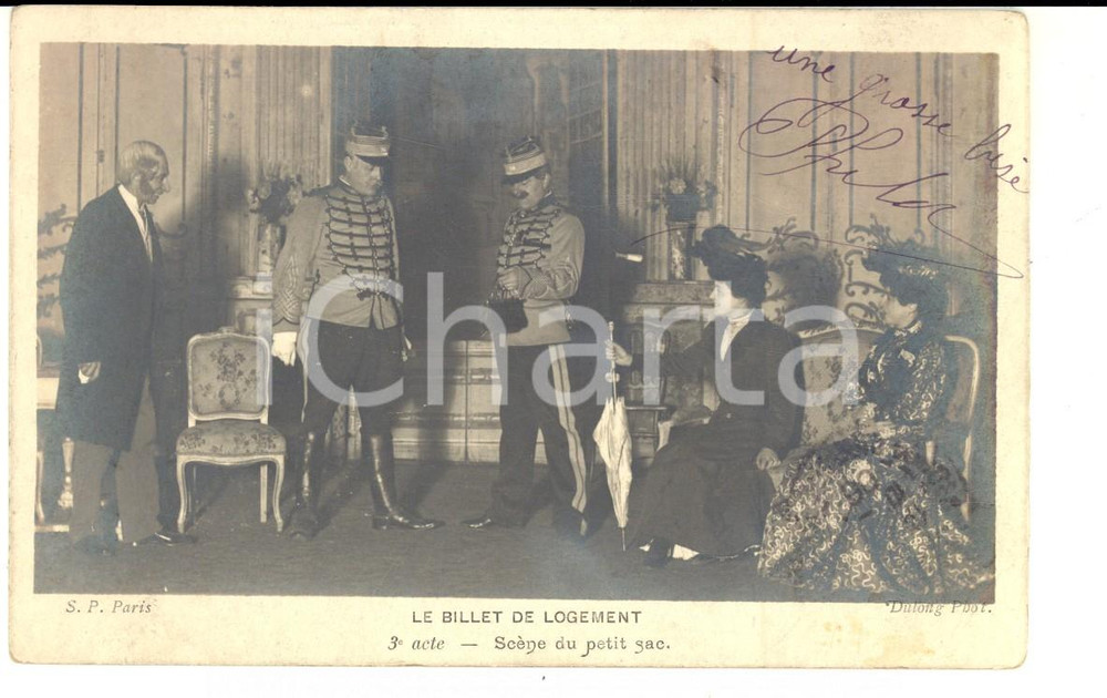 Cartolina originale da collezione 1906 VAUDEVILLE LE BILLET DU LOGEMENT  ScÃ¨ne du petit sac Carte postale FP VG 1