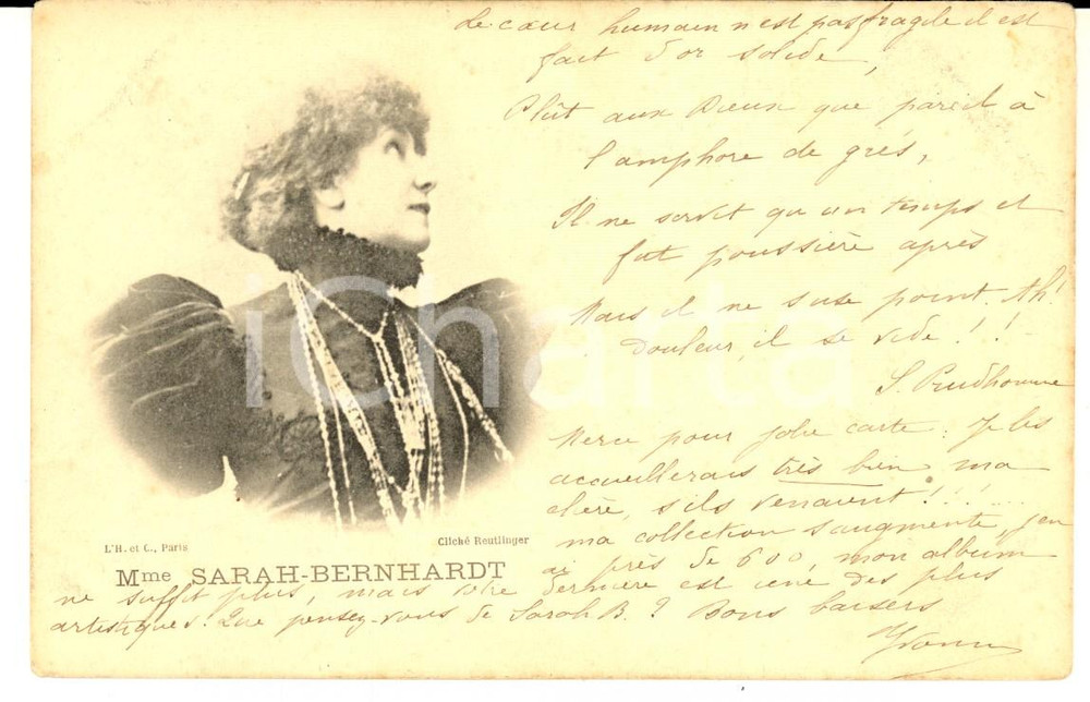 Cartolina originale da collezione 1901 THEATRE Portrait de l actrice Sarah BERNHARDT Carte postale VINTAGE 1
