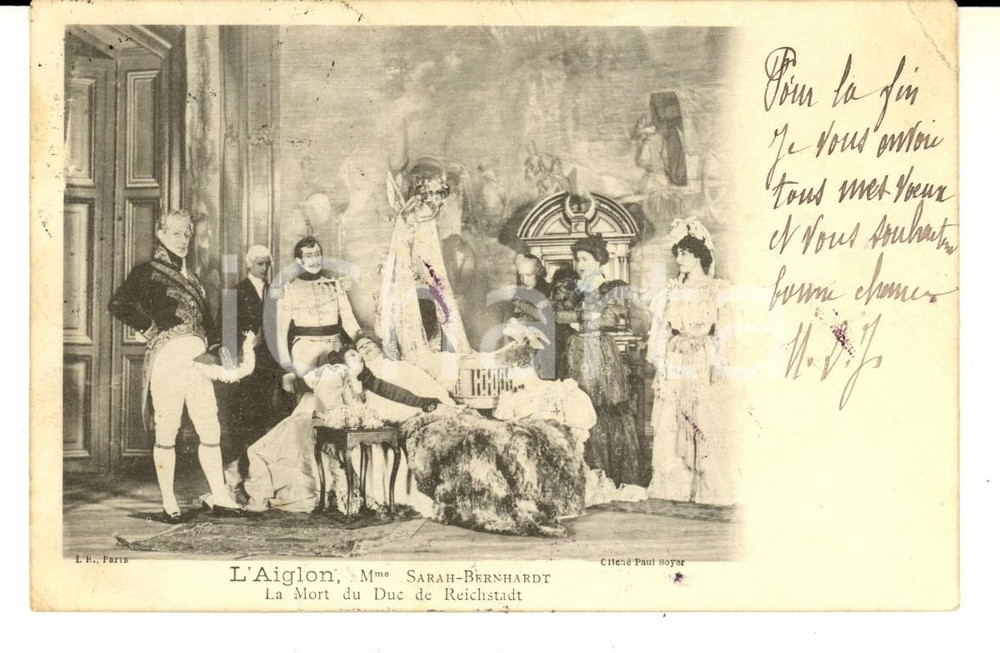 Cartolina originale da collezione 1901 THEATRE L AIGLON Sarah BERNHARDT   Mort duc de Reichstadt Carte postale 1