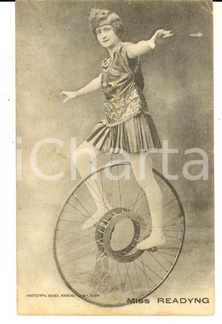Cartolina originale da collezione 1910 ca FRANCE CIRCUS Miss READYNG on her monocycle VINTAGE postcard RARE 1