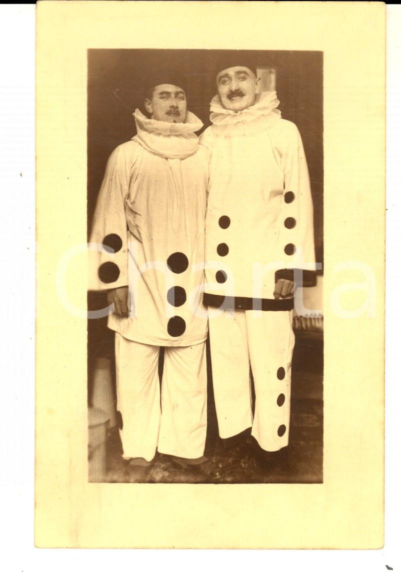 Cartolina originale da collezione 1920 ca FRANCE CIRCO Coppia di clown nei panni di PIERROT Foto seriale 14x9 1