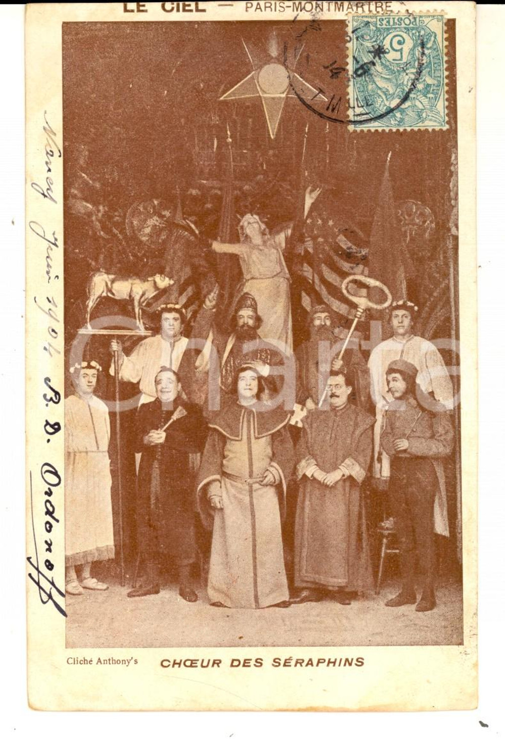 Cartolina originale da collezione 1904 PARIS MONTMARTRE Le Ciel  Choeur des SÃ©raphins  MYSTERES Carte postale 1