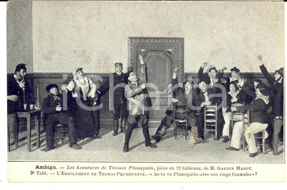 Cartolina originale da collezione 1910 ca FRANCE THEATRE AMBIGU  Les aventures de Thomas PLUMEPATTE Carte postale 1
